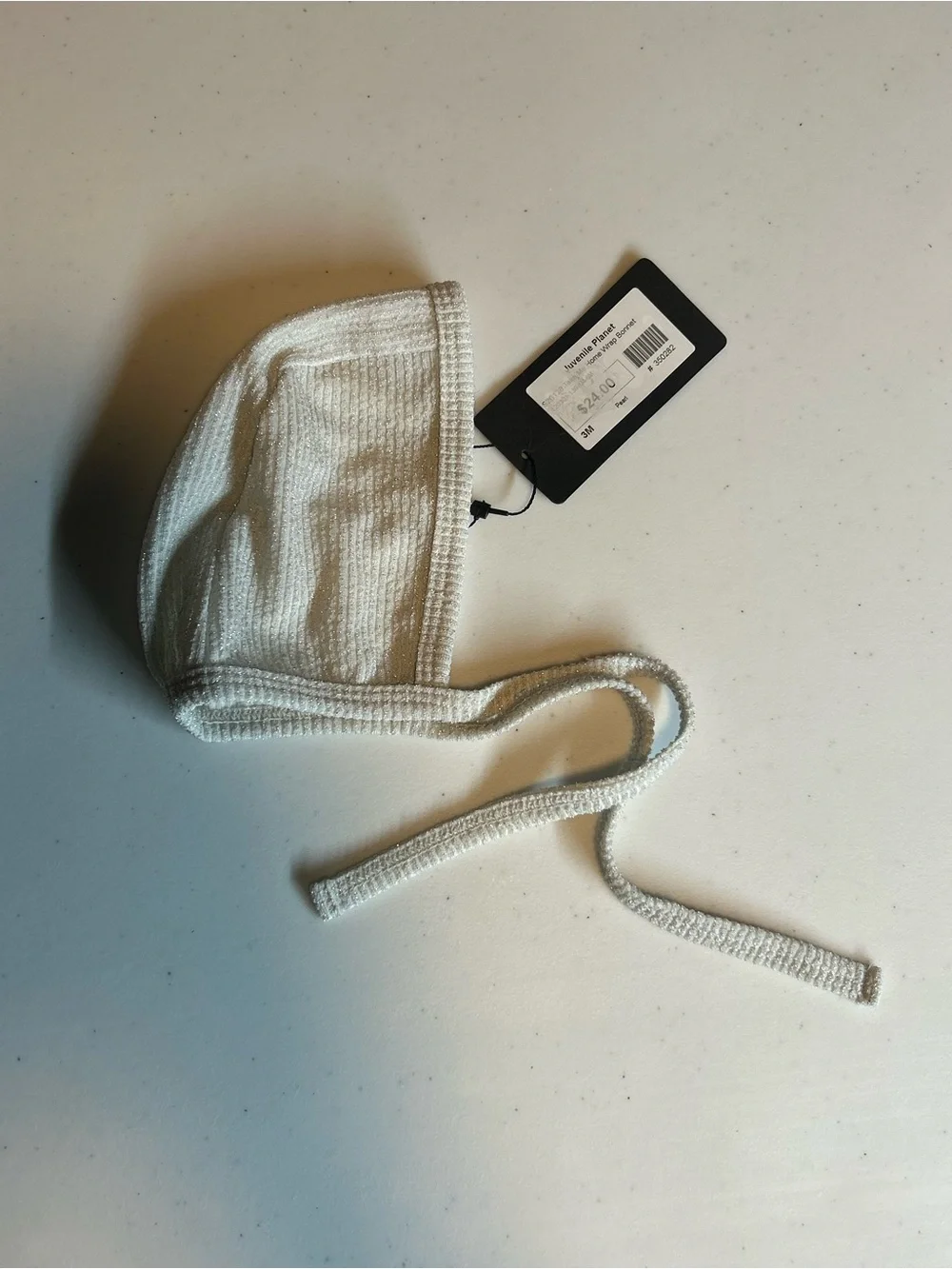 Infant Metallic Knit Bonnet with Ties